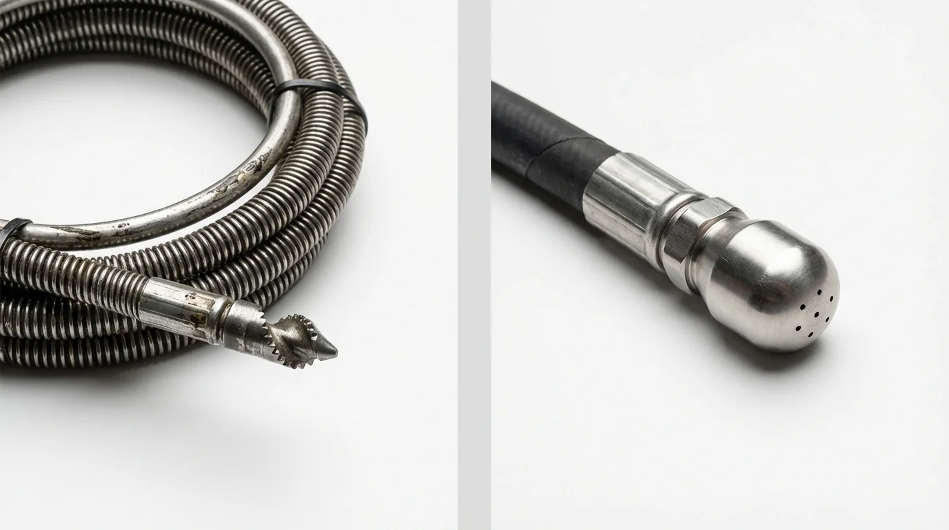 Drain snake cable and hydro jetting nozzle used for drain cleaning in Mullins, SC