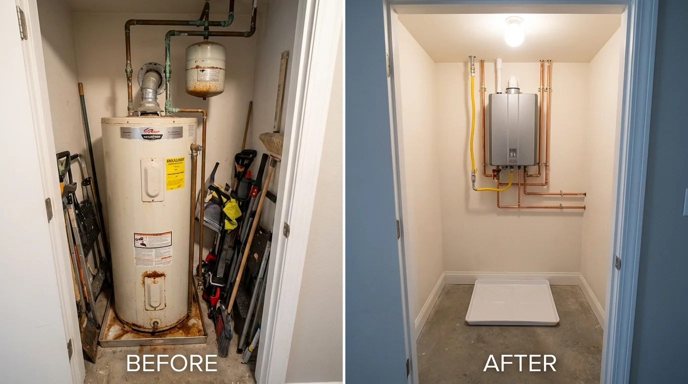 Tank water heater versus wall-mounted tankless unit comparison for Mullins, SC homeowners