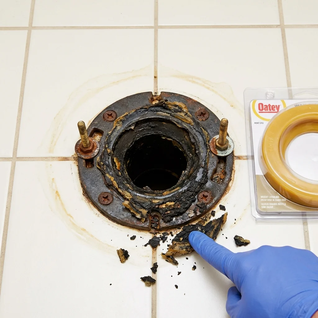 Failed wax ring showing water seepage at the base of a toilet in a Mullins, SC home